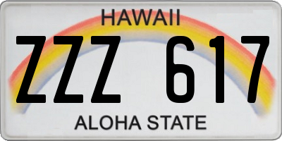 HI license plate ZZZ617