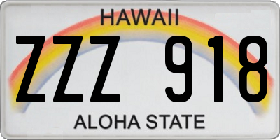 HI license plate ZZZ918