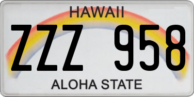 HI license plate ZZZ958