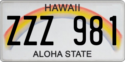 HI license plate ZZZ981