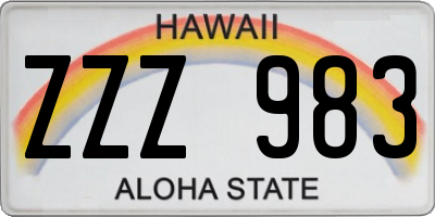 HI license plate ZZZ983