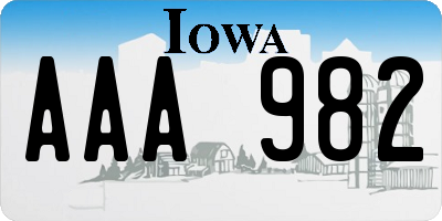 IA license plate AAA982