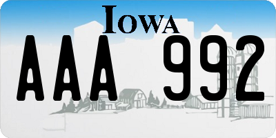 IA license plate AAA992