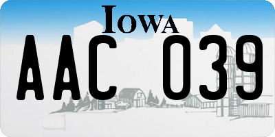 IA license plate AAC039