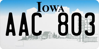 IA license plate AAC803