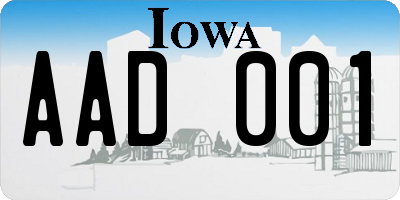 IA license plate AAD001