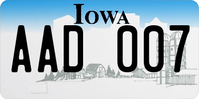 IA license plate AAD007