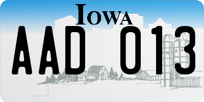 IA license plate AAD013