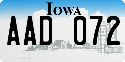 IA license plate AAD072