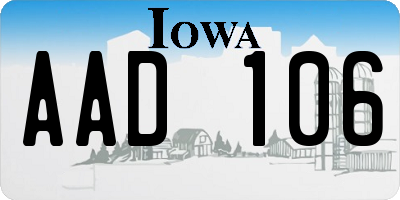 IA license plate AAD106