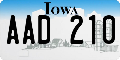 IA license plate AAD210