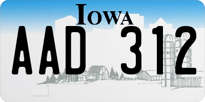 IA license plate AAD312