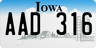 IA license plate AAD316