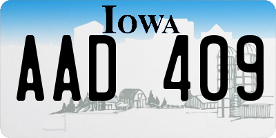 IA license plate AAD409