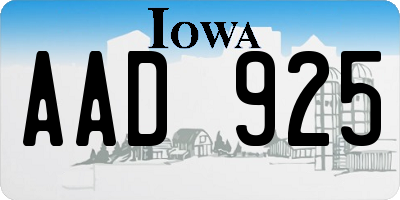 IA license plate AAD925