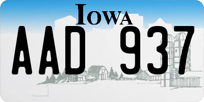 IA license plate AAD937