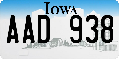 IA license plate AAD938