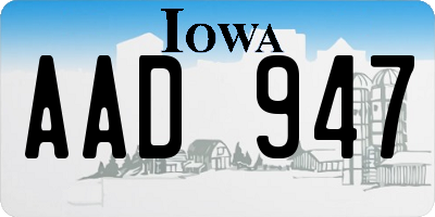 IA license plate AAD947