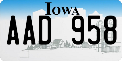 IA license plate AAD958
