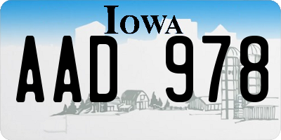 IA license plate AAD978