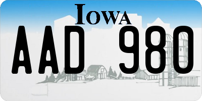 IA license plate AAD980