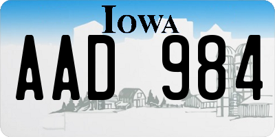 IA license plate AAD984