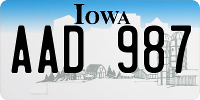 IA license plate AAD987