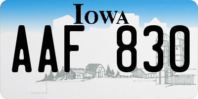 IA license plate AAF830