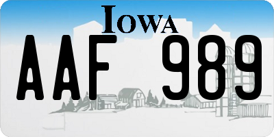 IA license plate AAF989
