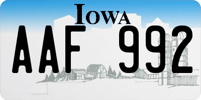 IA license plate AAF992