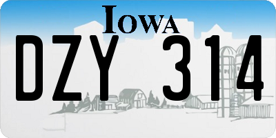 IA license plate DZY314