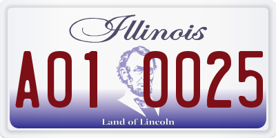 IL license plate A010025