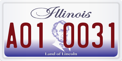 IL license plate A010031