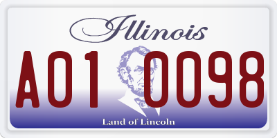 IL license plate A010098