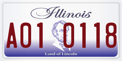 IL license plate A010118