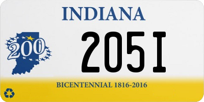 IN license plate 205I
