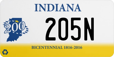 IN license plate 205N
