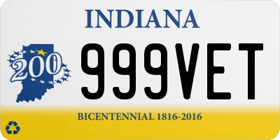 IN license plate 999VET