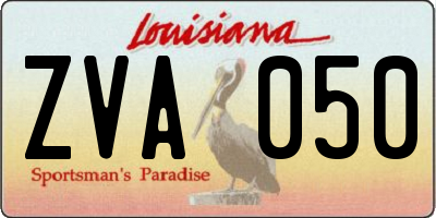 LA license plate ZVA050