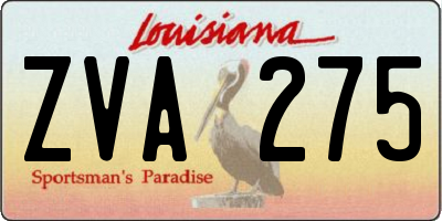 LA license plate ZVA275