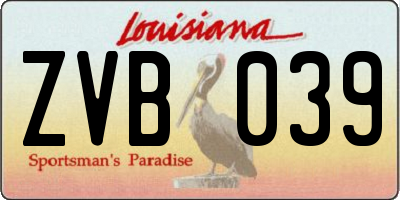 LA license plate ZVB039