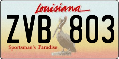 LA license plate ZVB803