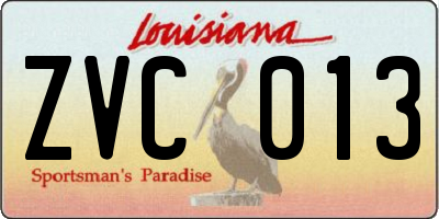 LA license plate ZVC013