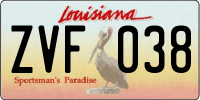 LA license plate ZVF038