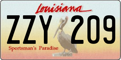 LA license plate ZZY209