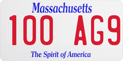 MA license plate 100AG9
