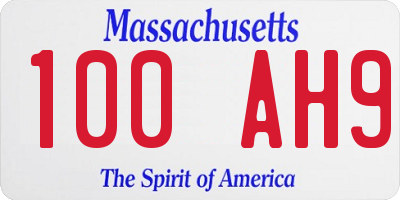 MA license plate 100AH9
