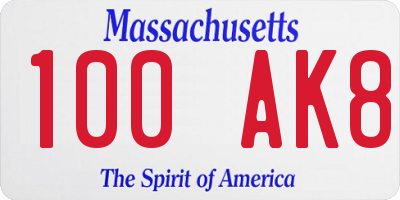 MA license plate 100AK8