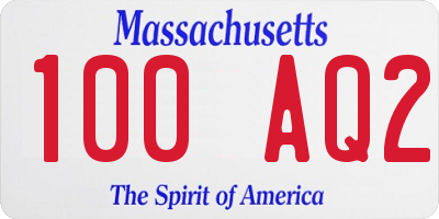 MA license plate 100AQ2