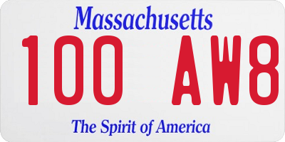 MA license plate 100AW8